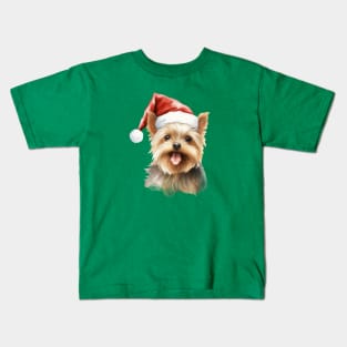 Yorkshire Cute Puppy Christmas Elf Kids T-Shirt